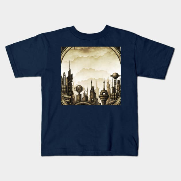 Futuristic vintage city Kids T-Shirt by retroprints